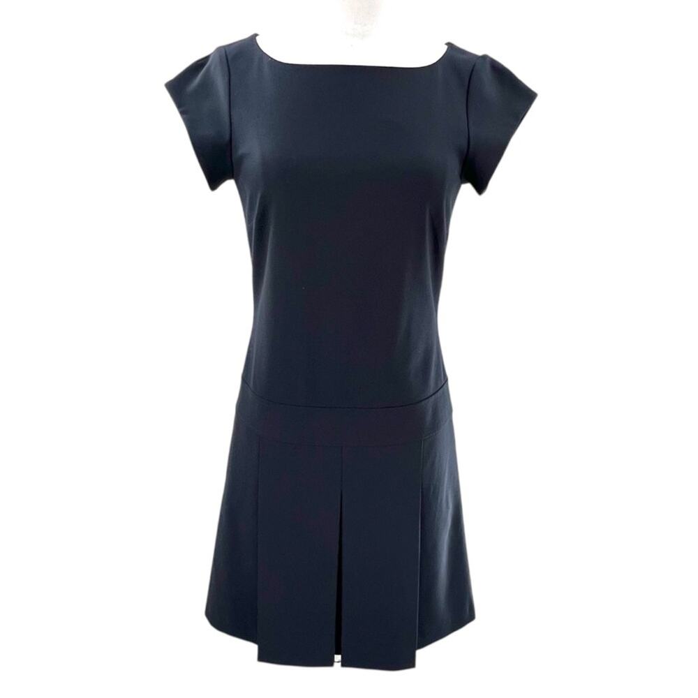 Pink Tartan navy drop hem pleat dress sz 0 Y2K